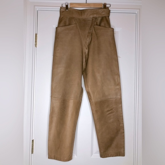 The Leather Warehouse Vintage High Waisted Tan Leather Trousers 10 - Picture 1 of 12